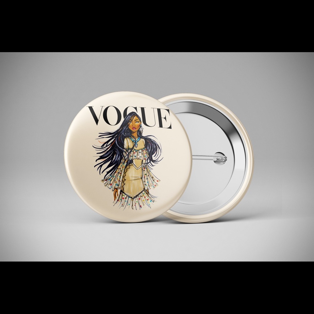 V0gue Pocahontas Pin Back Button Badge